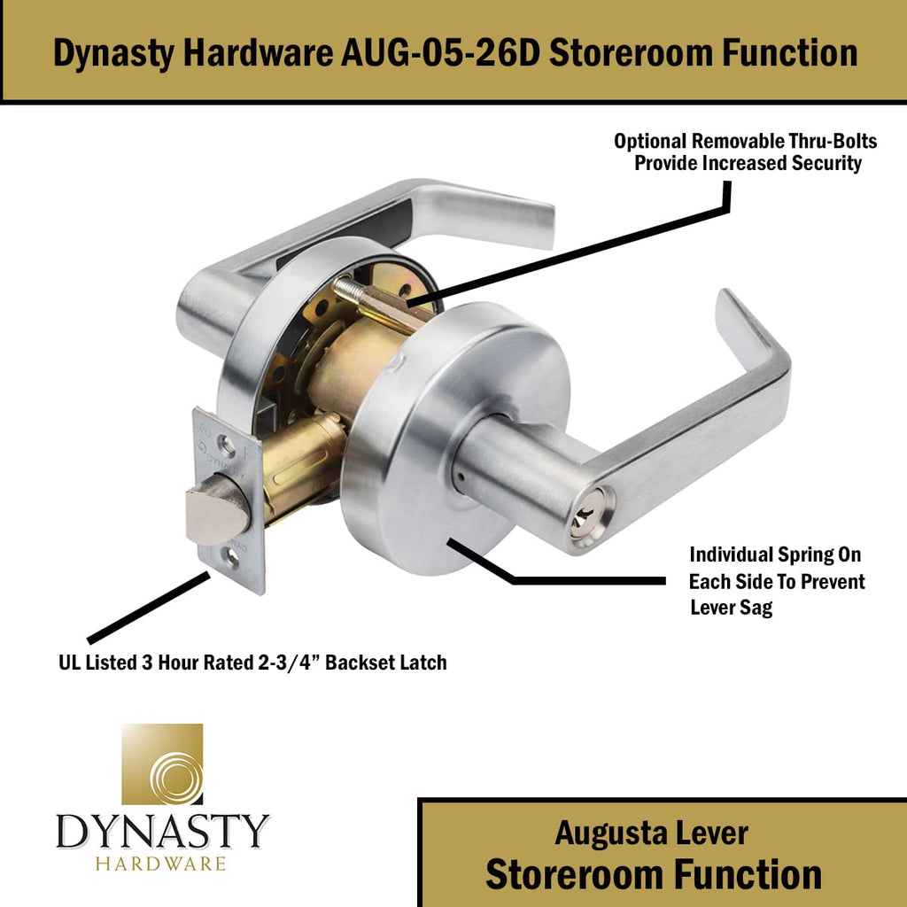 Augusta Storeroom Lever Lockset, ADA, Grade 2, Satin Chrome