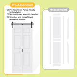 60" x 84" Pre-Assembled 5 Raised Panels Bifold Barn Door, Paintable White Primed Pre-Finished Bi Fol