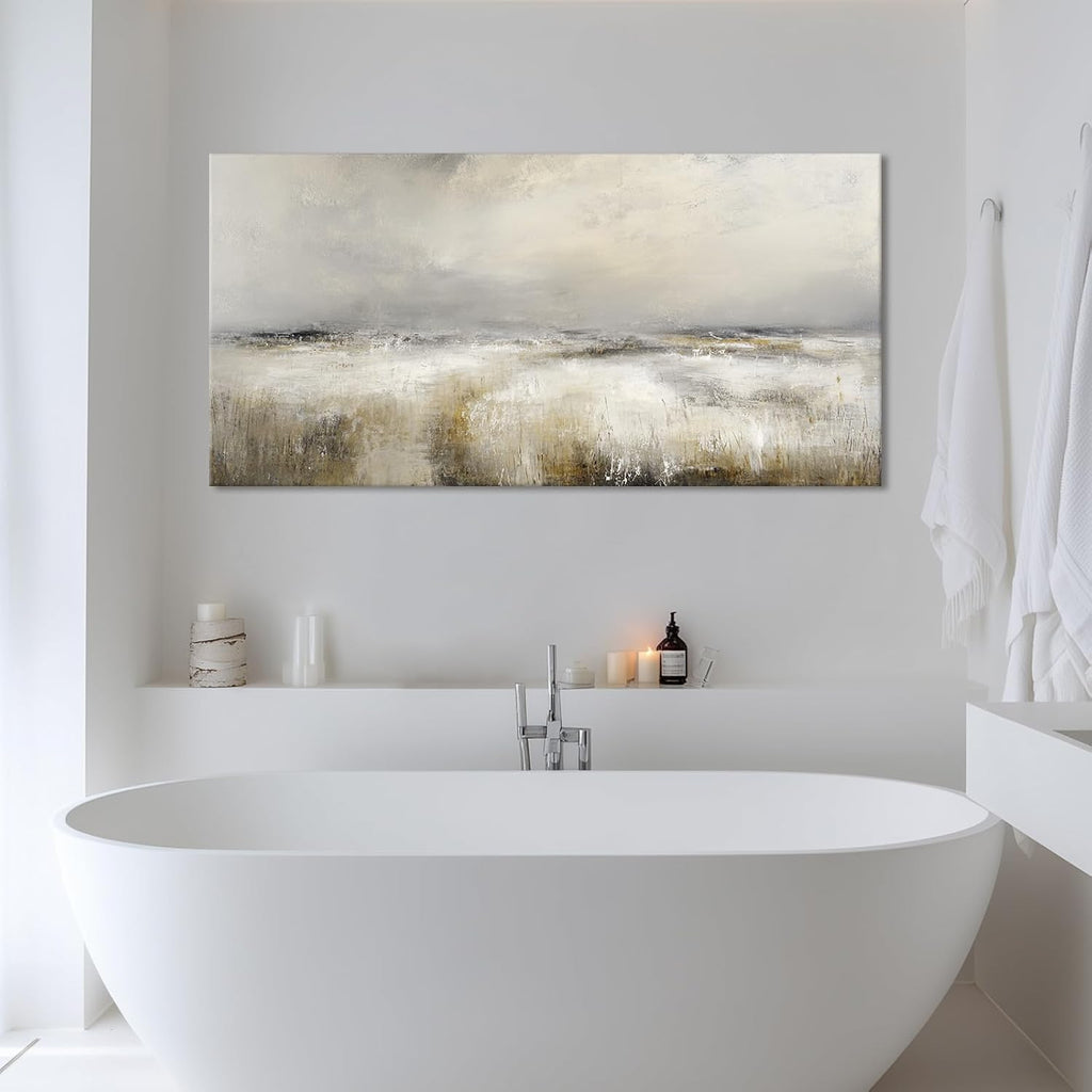 Large Neutral Abstract Canvas Wall Art Modern Landscape Painting Prints Beige Gray Artwork Minimalist Panoramic