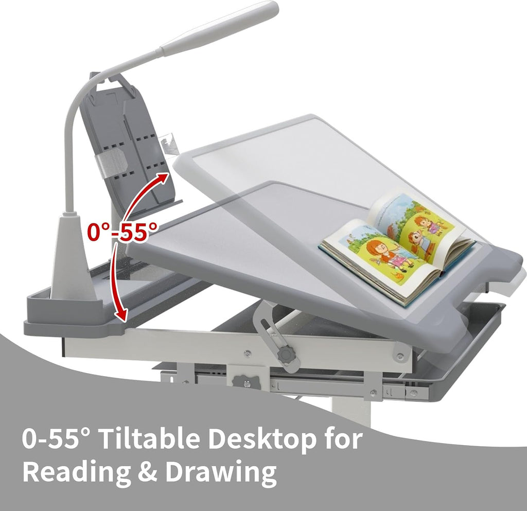 Adjustable Kids Study Desk and Chair Set, 55 Inch Tilt Tabletop