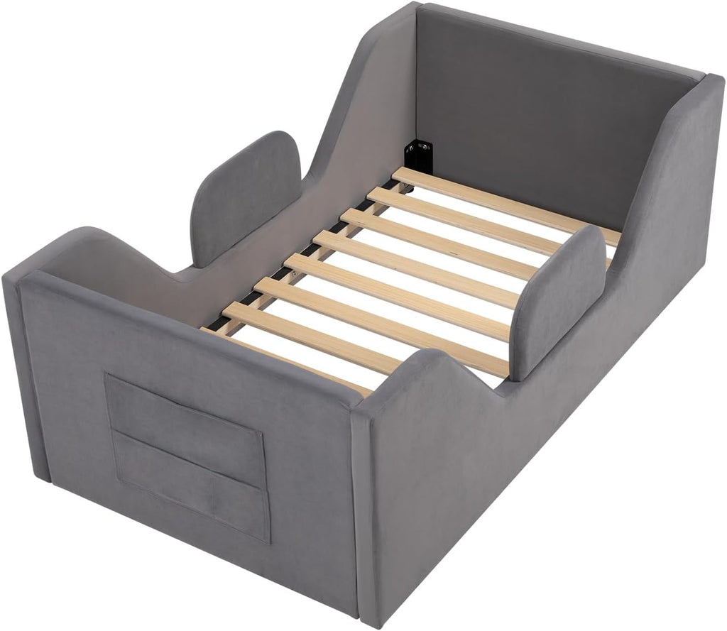 Toddler Floor Bed with Removable Safety Rails and Storage Bag, Kids Bed for Girl and Boys, Standard Crib Size, Safety