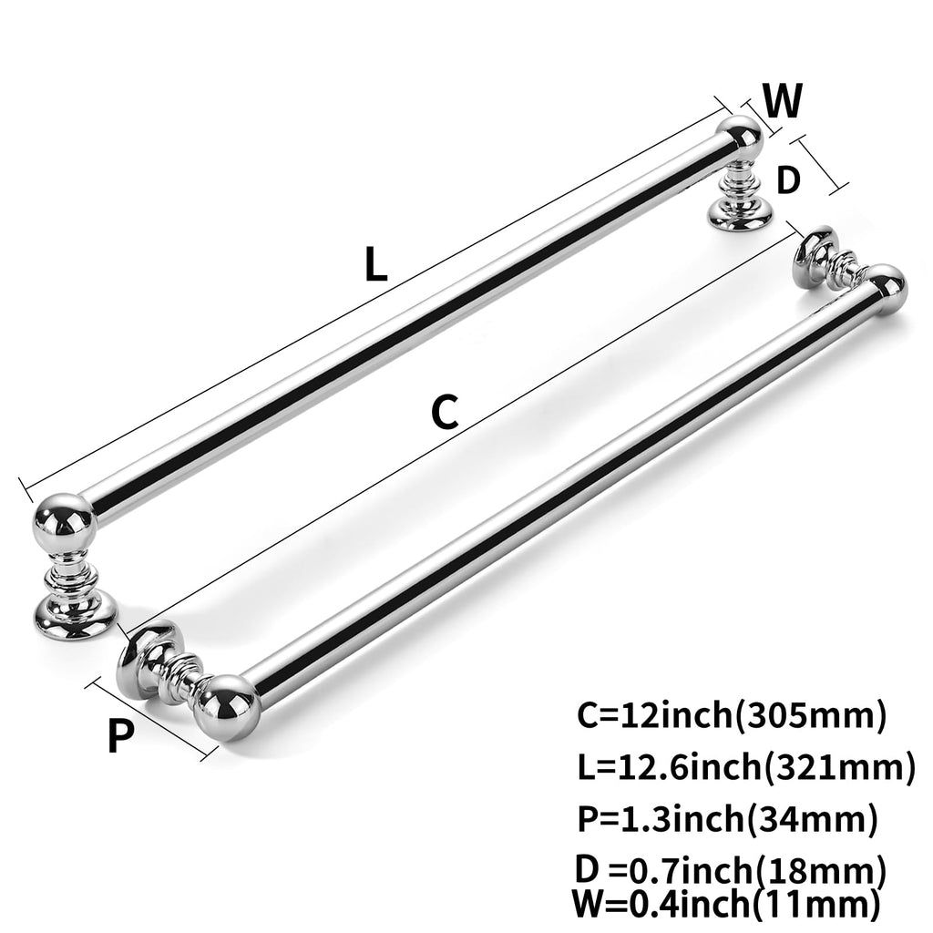 5 Pack 12 inch(305mm) Hole Center Vibrant Polished Chrome Cabinet Pulls Solid Heavy-Duty Kitchen Cabinet Hardware for