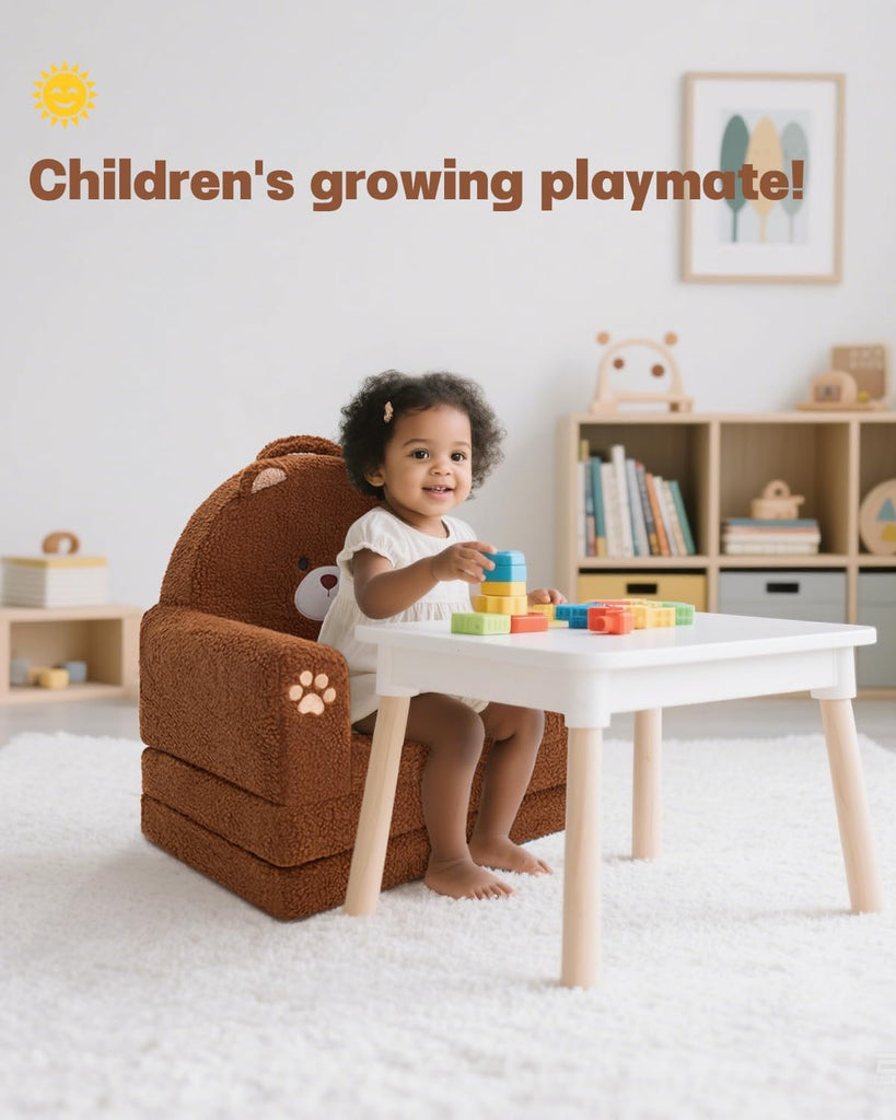 In-1 Foldable Toddler Couch, Comfy Kids Sofa Chair, Bear