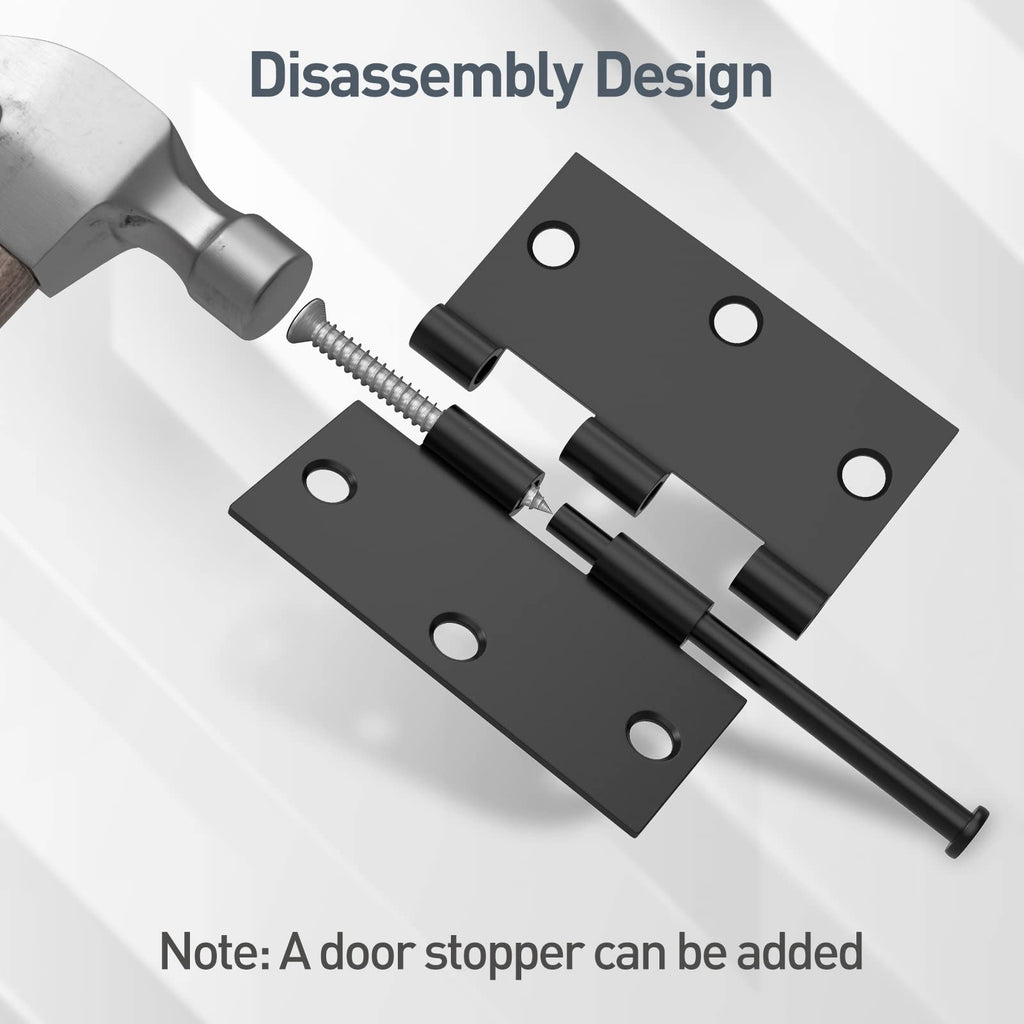 12 Pack 3.5" x 3.5" Black Square Door Hinges, Matte Black Interior Door Hinge Bathroom Door, 3 1/2 Inch Door Hinges