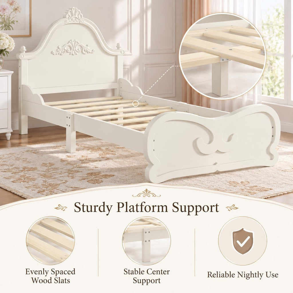 French Country Wood Bed Frame with Arched Headboard