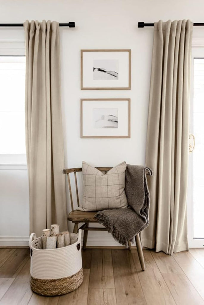Linen Blackout Curtains for Bedroom 96 Inches Long, Back Tab/Rod Pocket Living Room Drapes, Thermal Insulated