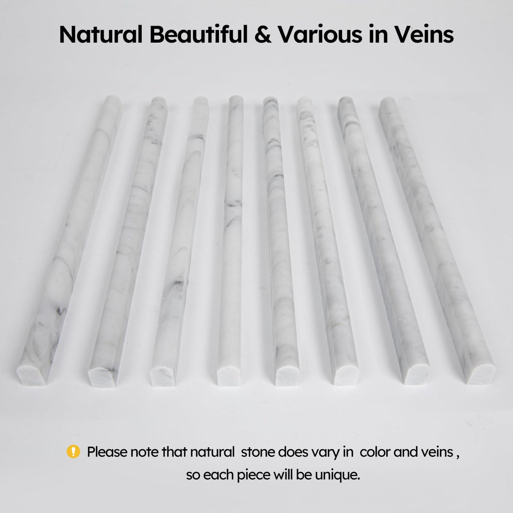 15 Pcs Carrara White Marble Pencil Liner Trim, 3/4×12 Inch Polished