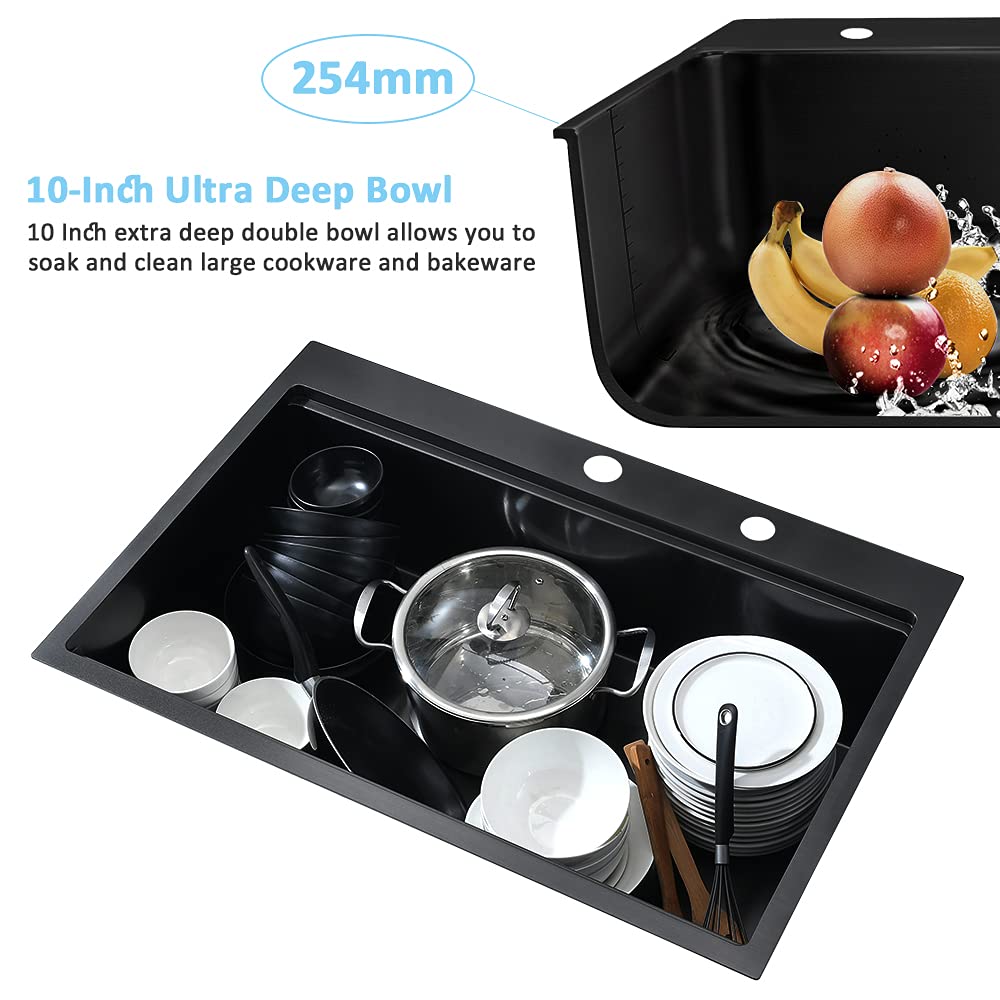 33x22 Black Drop In Workstation Stainless Steel Sink