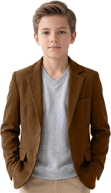 Blazer for Boys Suede Sport Coat Casual Suits Jackets for Boy Suede Blazer