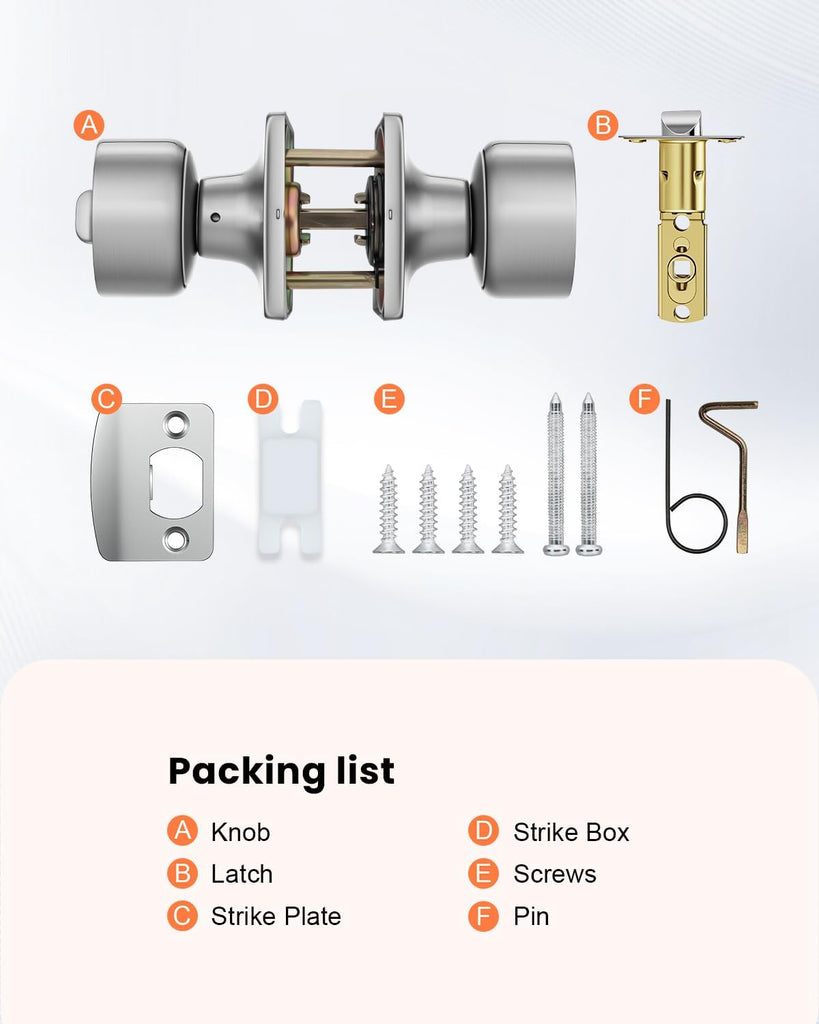 Brushed Nickel Door Knobs Interior, Privacy Door Knob with Lock Bathroom, Brushed Nickel Interior Door Knobs 8 Pack