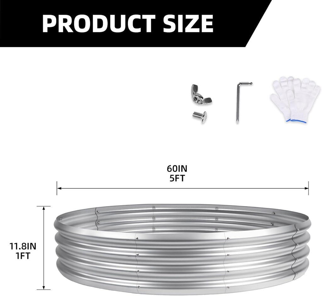 60 Inch Fire Pit Ring for Outside, 5FT Diameter Wood Burning Fire Ring, Large Round Galvanized Steel Fire Pit