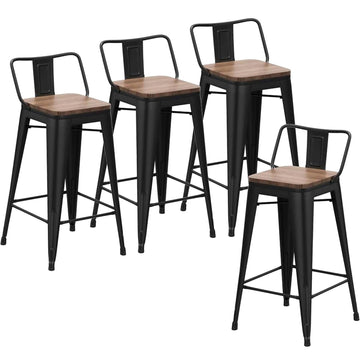 30 Inch Bar Stools Set of 4 Industrial Metal Barstools Bar Height Bar Stool with Backs Kitchen (30 inch, Black)