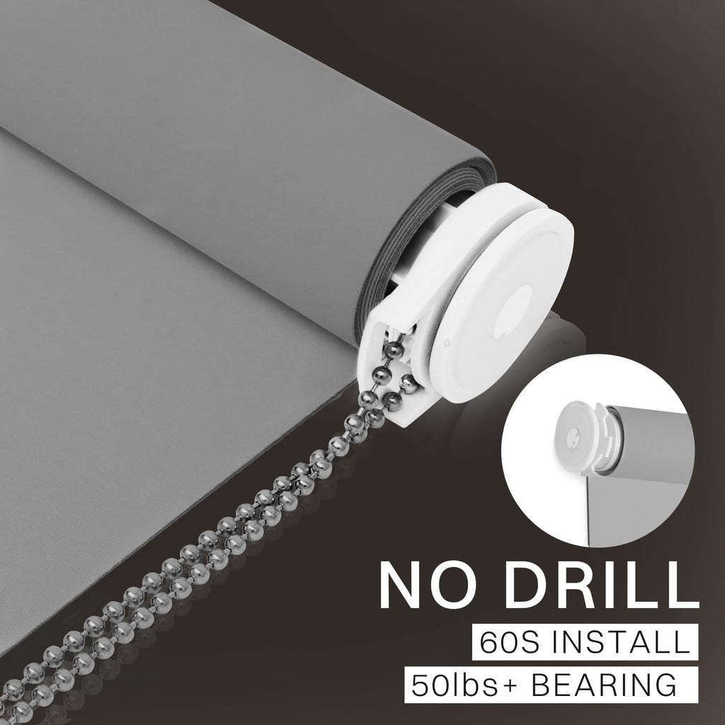 No Drill Blackout Roller Shade , Grey | 100% Light Block / UV Protection / No Tools Install / Easy-Care Fabric / for
