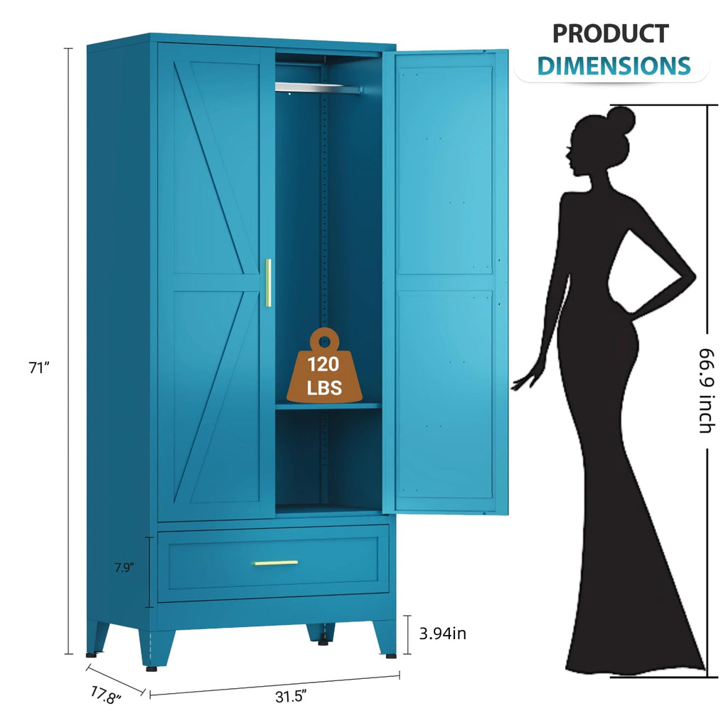 71" Metal Wardrobe Closet Clothing Storage Cabinet with 1 Drawers