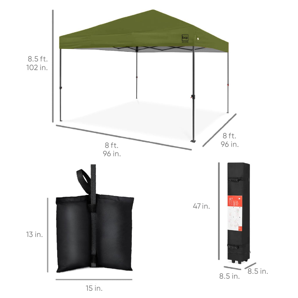 8x8 Pop Up Canopy Tent, EZ Setup, Olive Green