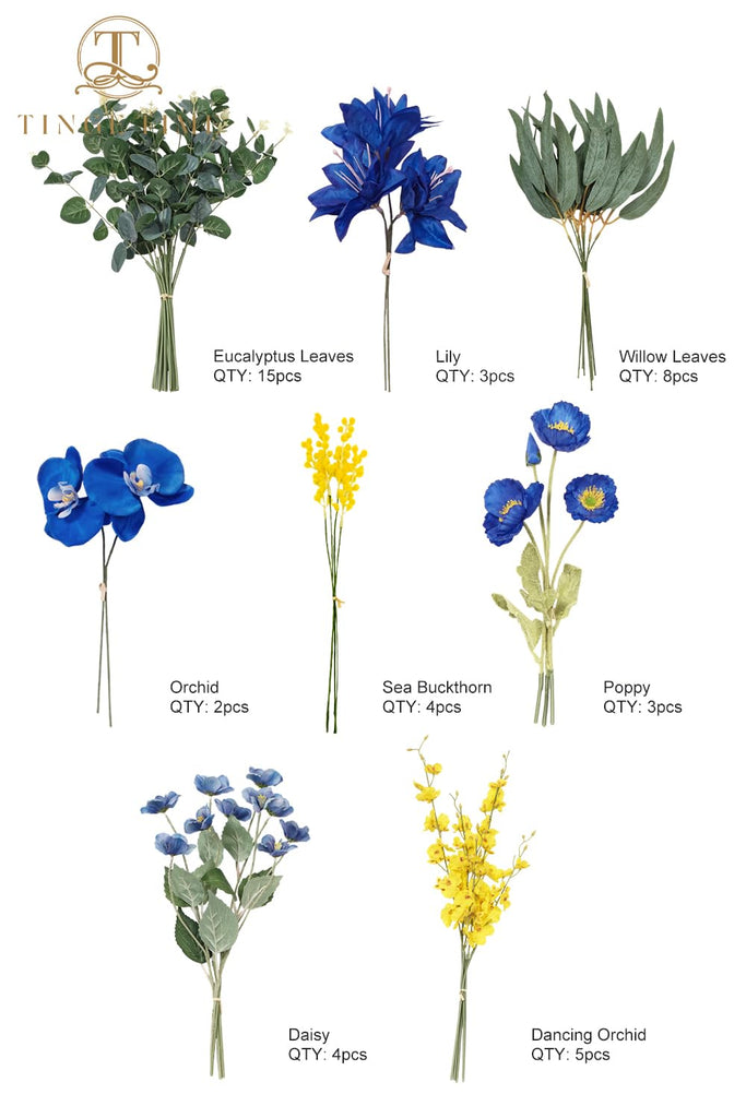 Artificial Greenery Stems Box Set, 44pcs with 8 Kinds Faux Greenery Stems and Flowers Bulk Fake Orchid for Wedding