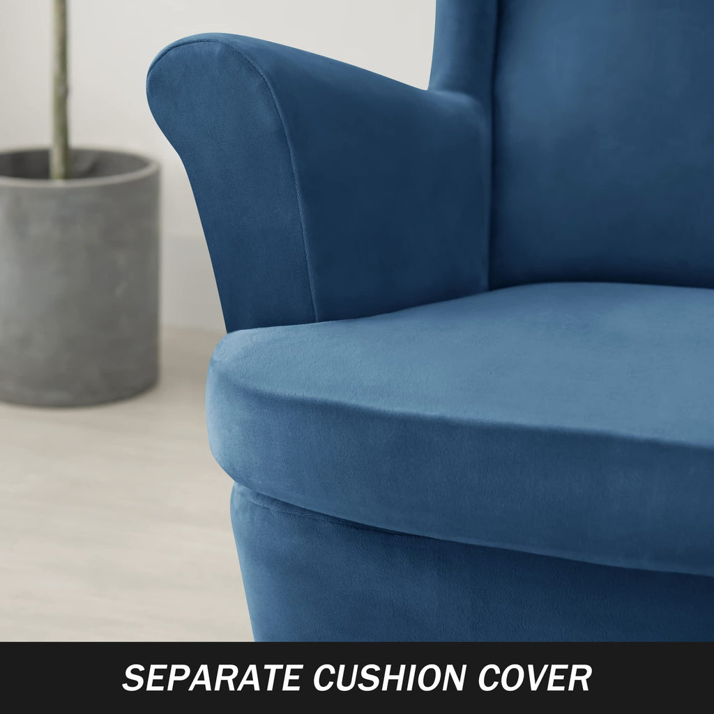 Stretch Wing Chair Slipcovers, 2 Piece Wingback Chair Cover Soft Velvet Armchair Covers with Elastic Bottom Bedroom