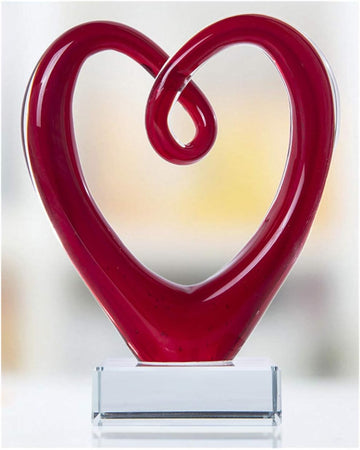 5'' Tall Art Glass Red Heart Sculpture Centerpiece Party Home Decoration