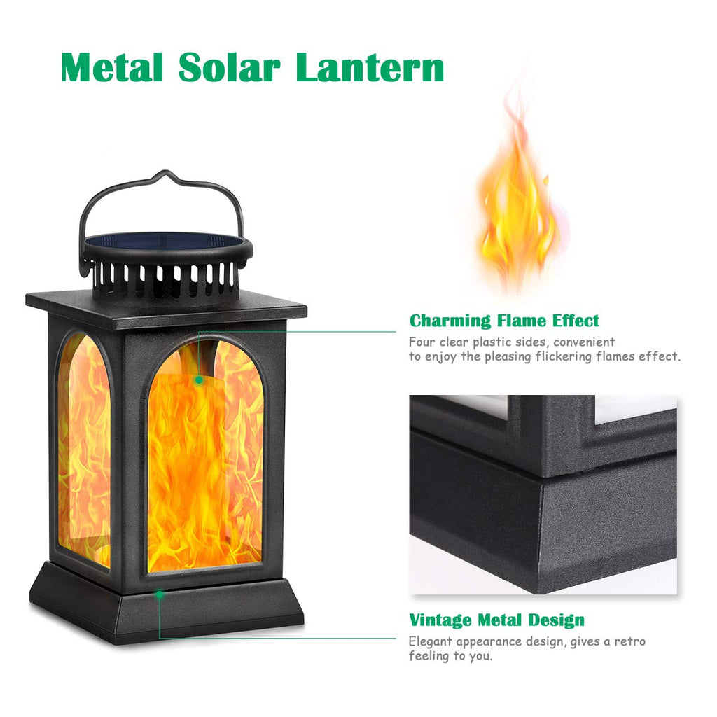 Flickering Flame Solar Lights Outdoor Metal Hanging Lantern, 2 Pack