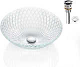 Tempered Deco Glass Luxuryhome Bathroom Sink in Crystal engraving Elegant | Top Mount Basin | Vanity Countertop Sink