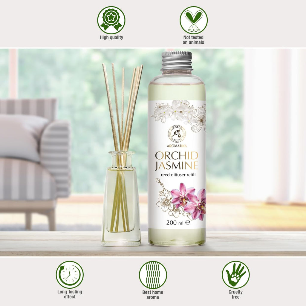 Reed Diffuser Refill Orchid-Jasmine 6.8 Fl Oz - Scented Diffuser Refill - Long Lasting Home Fragrance - Room Diffuser