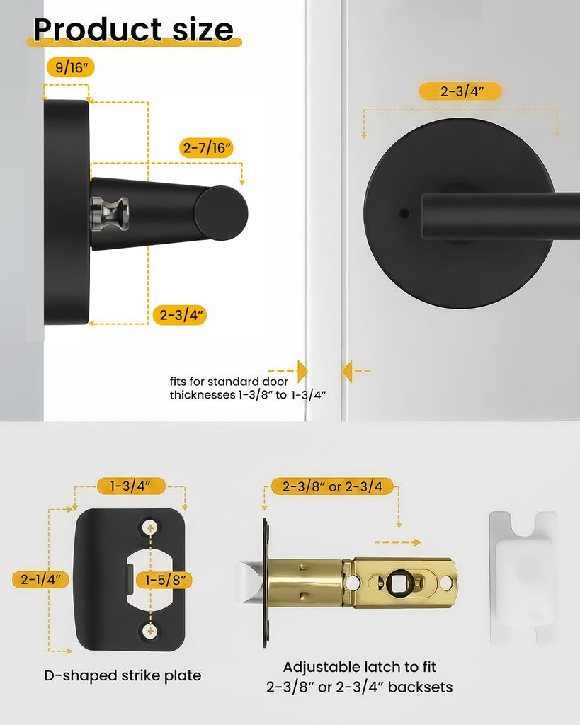 Black Door Handle Interior 4 Pack, Privacy Door Levers