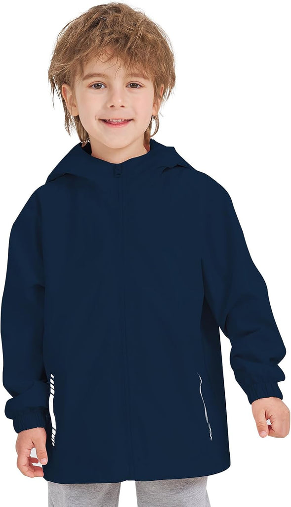 Boys Girls Waterproof Rain Jacket Lightweight Windbreaker Hooded