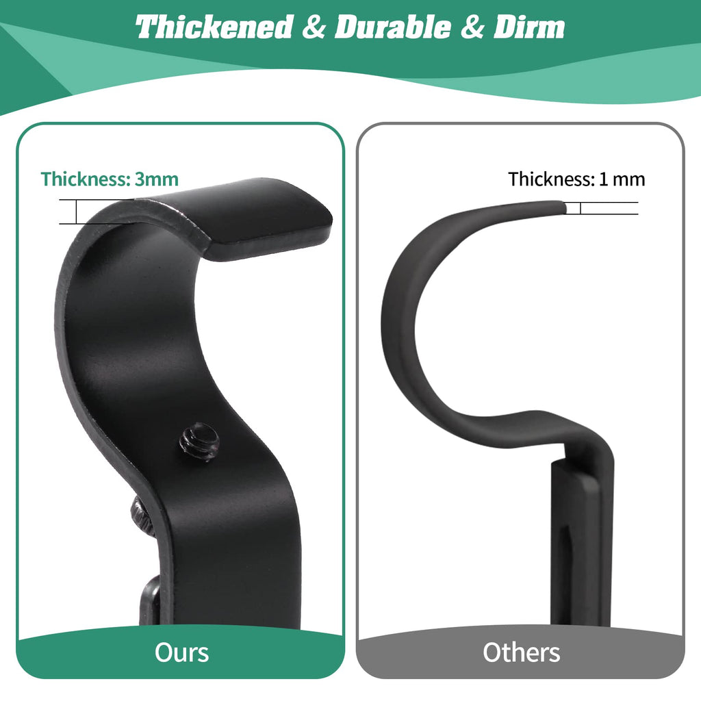 Adjustable Curtain Rod Brackets - Heavy Duty 1 Inch Curtain Rod Support (3 PCS, Black)