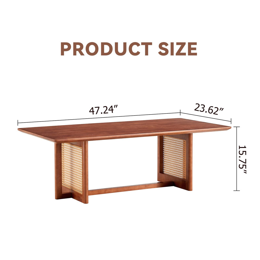 Coffee Table, Rectangle Solid Wood Table Top, Modern Imitation Rattan Coffee Table, Cross Table Legs Tea Table Small