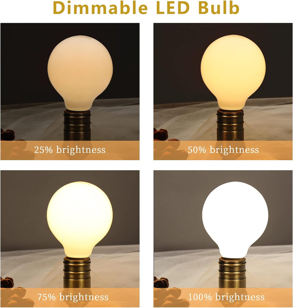 G25 LED Globe Light Bulbs Glass, E26 Base, Warm White 2700K, 6 Pack