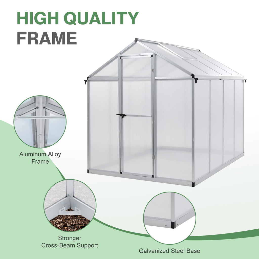 6 x 8 Ft Walk-in Greenhouse with Gutter, Adjustment Skylight