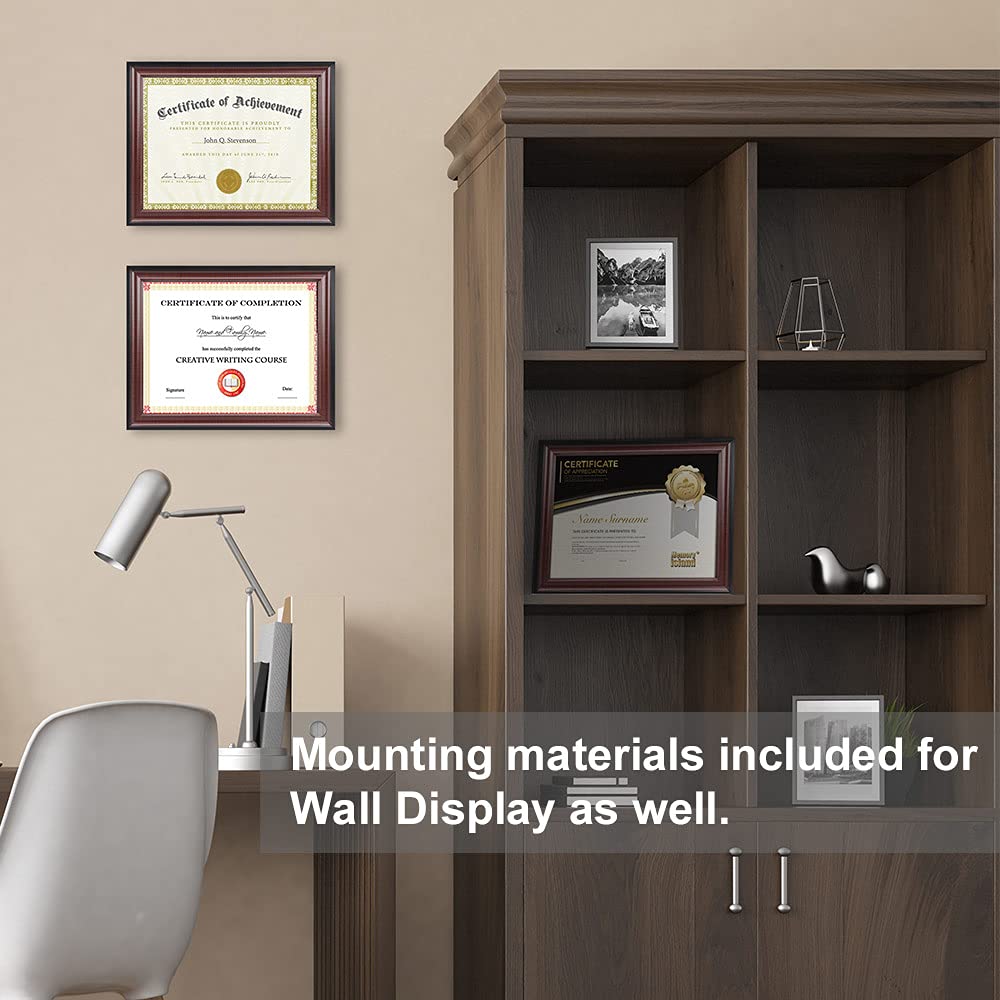 8.5x11 Document frames, Real Glass Fronts, 4 Pack Certificate Frames for Wall Or Tabletop Display, Diploma Frames For