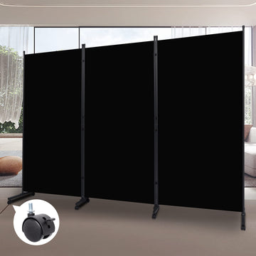 Room Divider 102'' Wide Folding Privacy Screen, 3 Panel Wall Divider w/Wheel