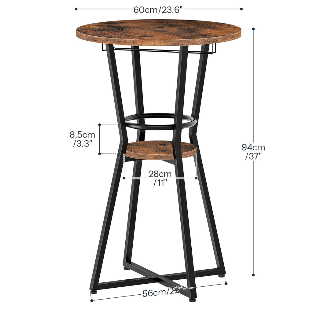 Round Bar Table, 2-Tier Counter Height Pub Table with Wine Glass Holder, Industrial Cocktail Table, for Small Space