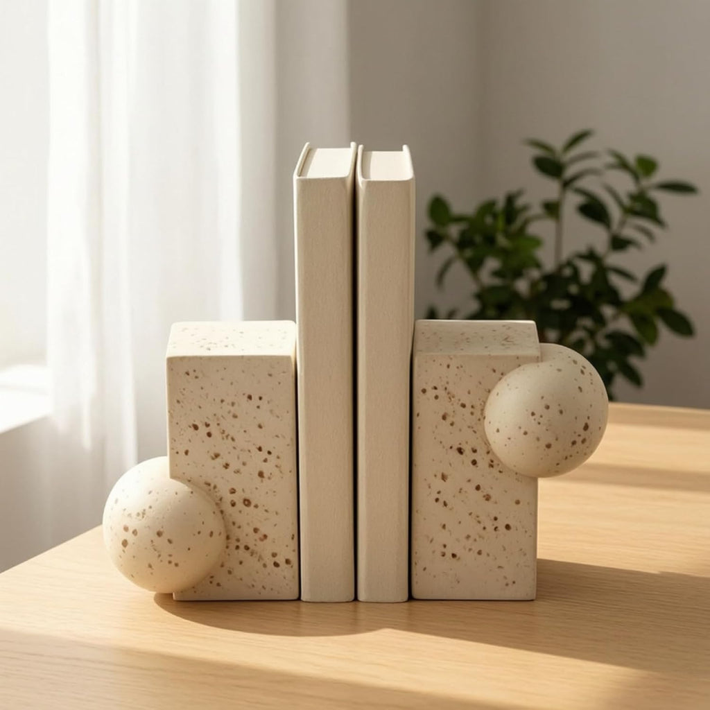 Sculptural Bookends Beige Geometric Bookends Decorative Decor for Bookshelf, Office