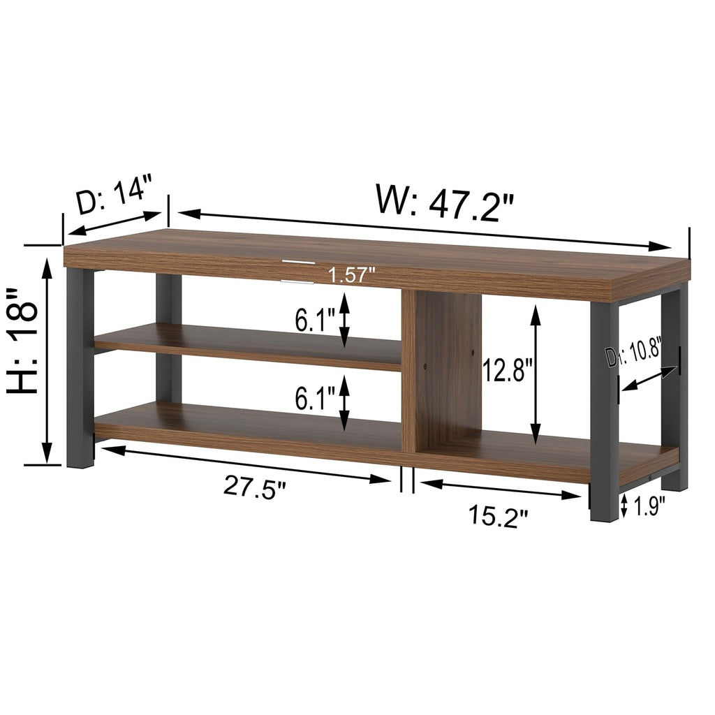 Entryway Bench, Modern Wood Shoe Bench Hallway, Industrial Indoor Shoe Storage Bench Seat, Rustic Walnut, 47 Inch