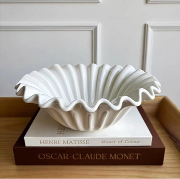 11" Scalloped Wavy Ruffle Decorative Bowl Counter and Table Centerpiece - Large White Fluted Aesthetic Bowl for
