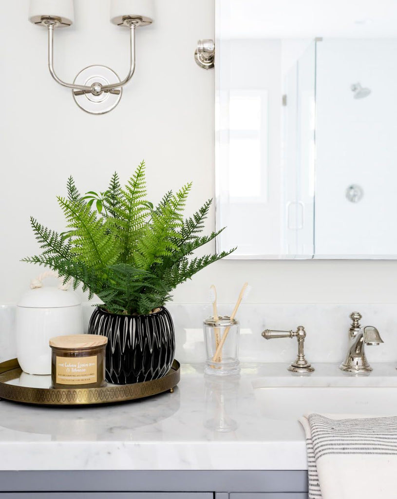 Faux Plant Indoor in Ceramic Pot 11" Artificial Potted Fern Fake House Plants for Desk Office Bathroom Garden