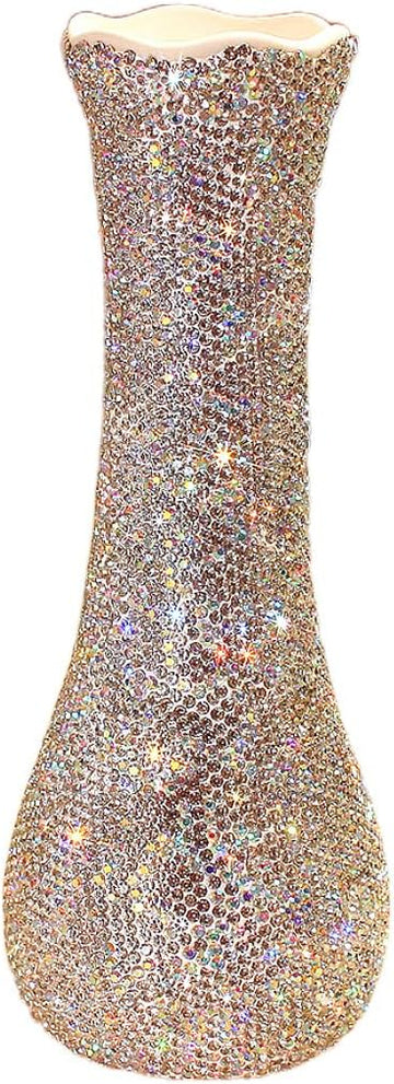 Bling Luxury Diamond-Embedded Vase Decor - Elegant Flower Arrangement, Dry Flower Crystal Decorative Bottle Vase