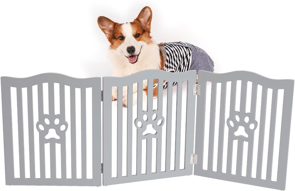 Pet Gate Wooden Free Grey Standing Dog Gate - Foldable