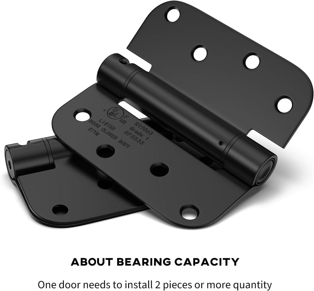 6 Pack Black Spring Door Hinges 4 Inch 5/8" Radius Corners