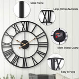Large Industrial Wall Clock with Roman Numerals, Indoor Silent Non-Ticking Retro Clock