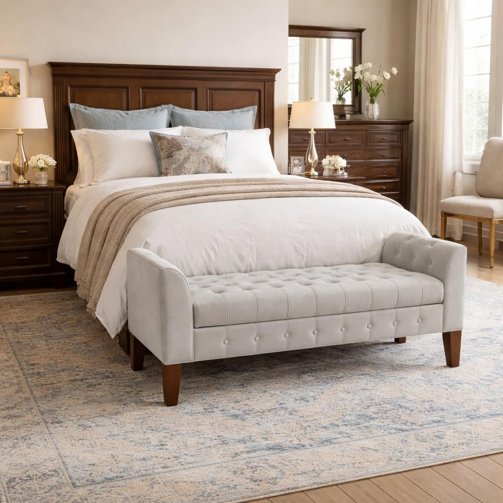 50" Velvet Tufted Storage Bench Settee - Grey