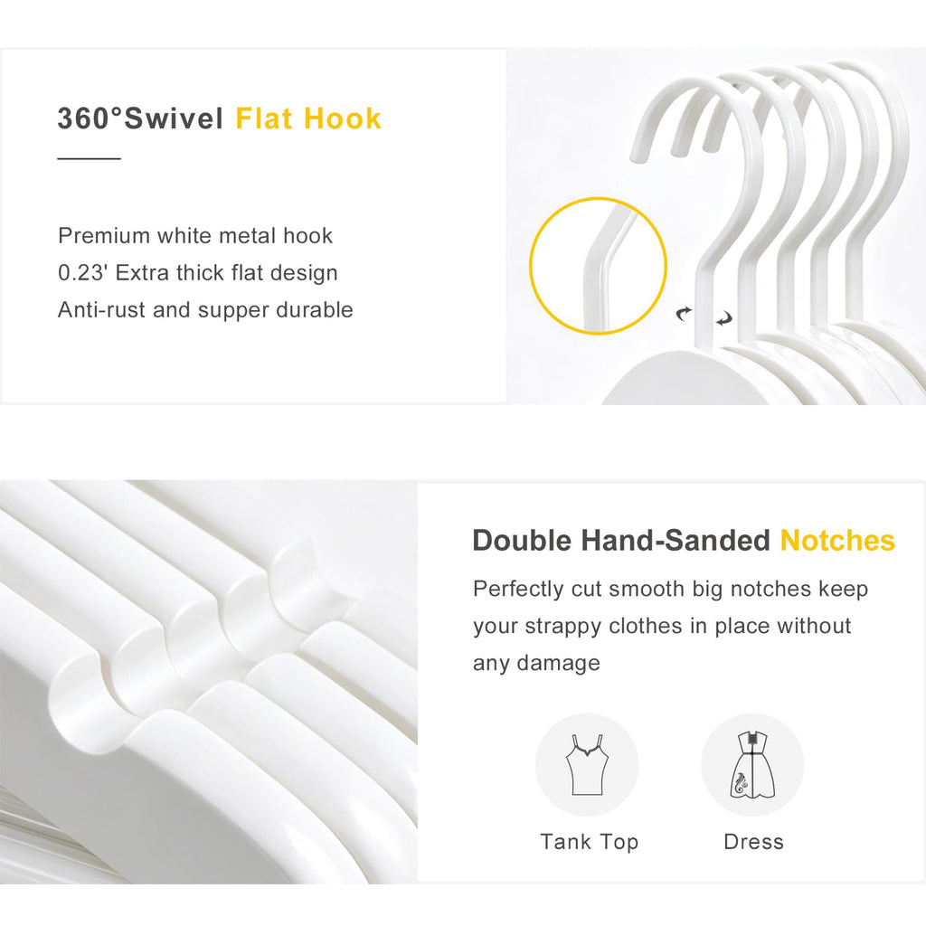 All White Wooden Hangers, Solid Wood Suit Hangers with Extra Thick Hook and Non Slip Pants Bar, Heavy Duty Coat