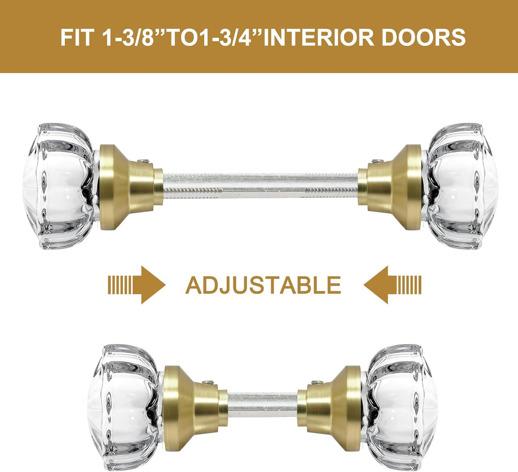 1 Pack Glass Interior Door Knobs, Old Style Door Knob Replacement, Vintage Crystal Door Knobs, Polished Brass Finish