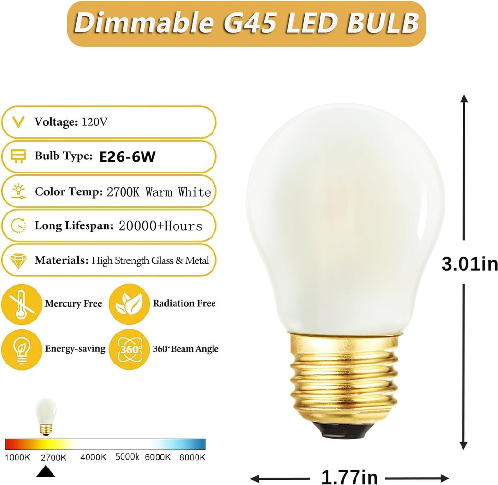 Frosted Short Small Light Bulb 60W Dimmable E26 Globe LED 2700K Warm White