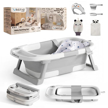 In-1 Collapsible Baby Bathtub Set with Thermometer, Foldable Infant Tub for Newborn to Toddler, Portable Bath Set
