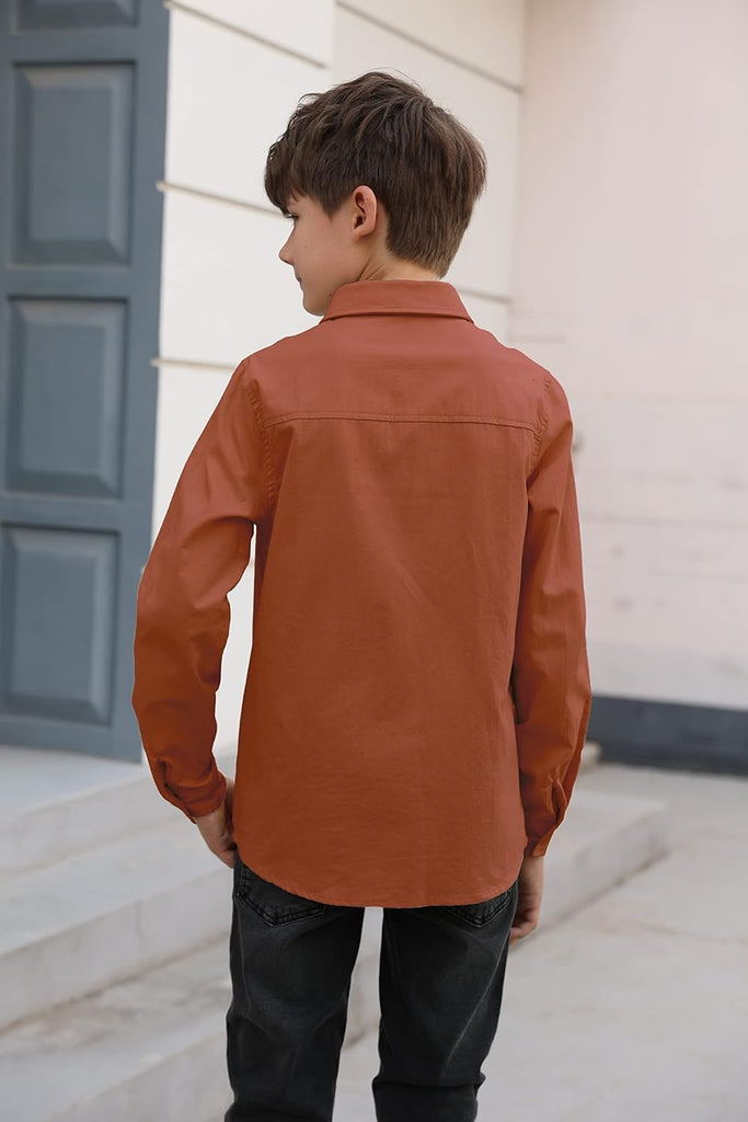 Boys Long Sleeve Dress Shirts Classic Collared Button Down Shirt