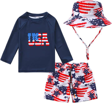 Toddlers and Baby Boys' Piece Swimsuit Trunk and Rashguard Sun Hat Set