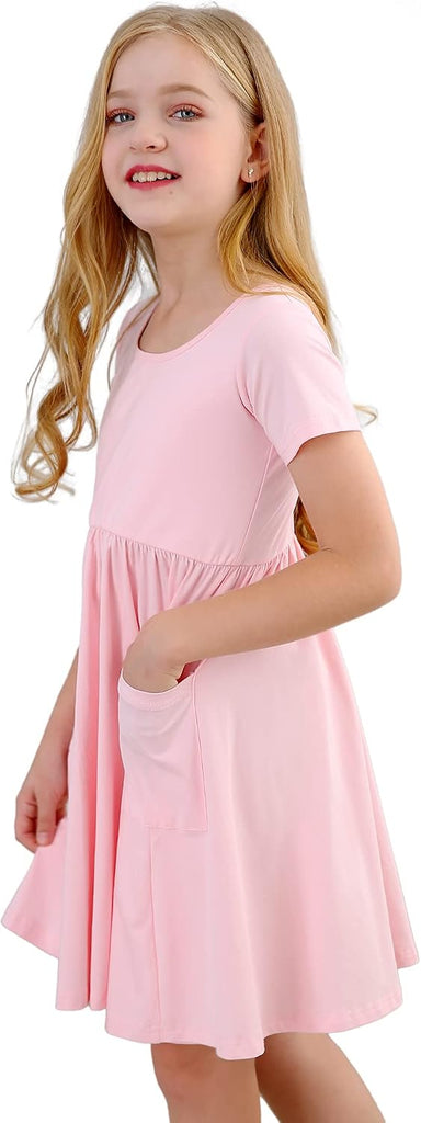 Girls Cotton Short Sleeve Twirl Skater Dress